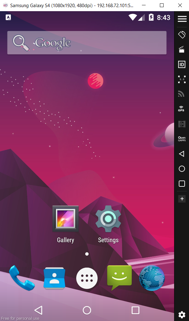 Genymotion Android emulator — Samsung Galaxy S4