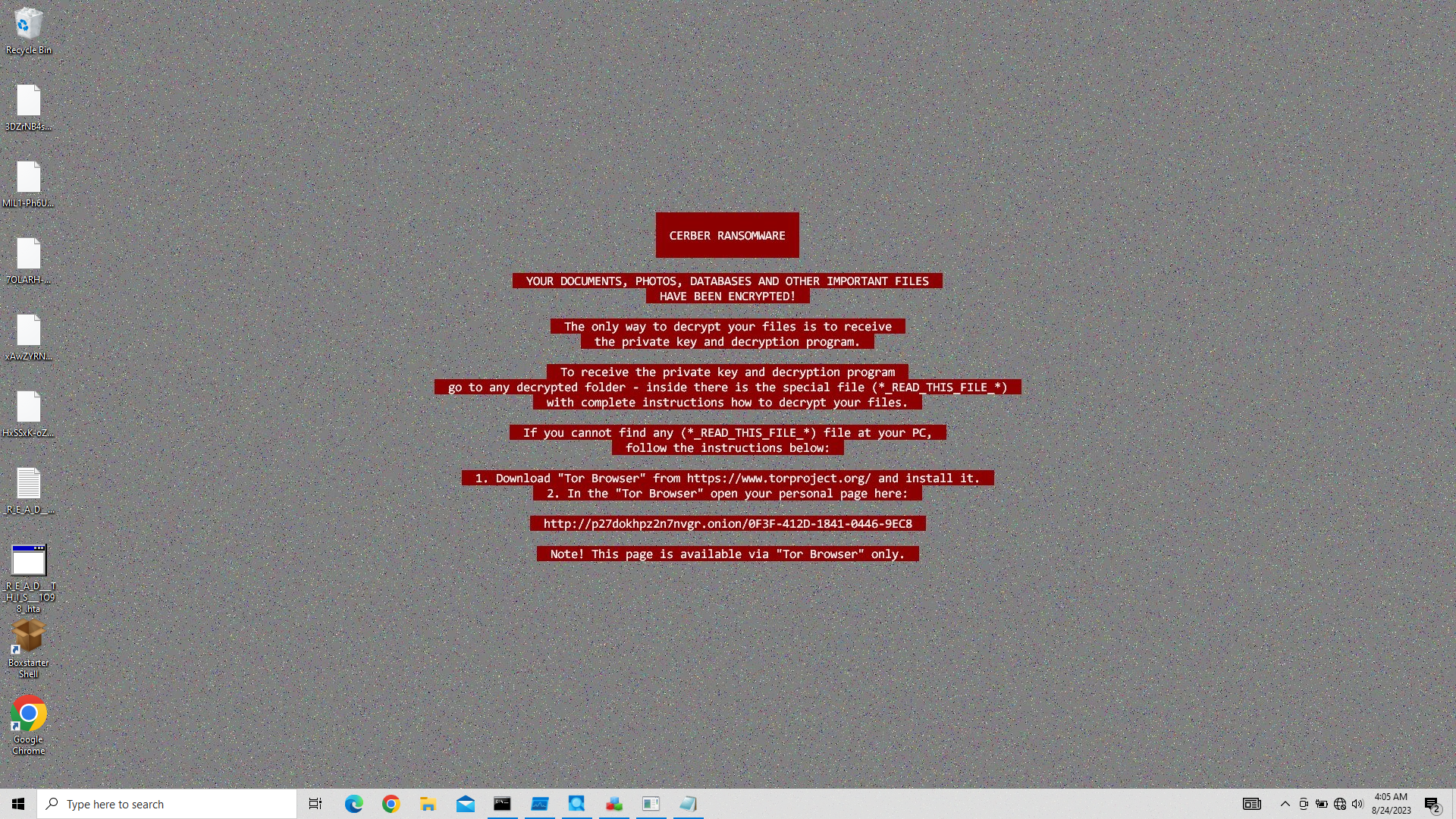 Cerber ransom note on infected desktop