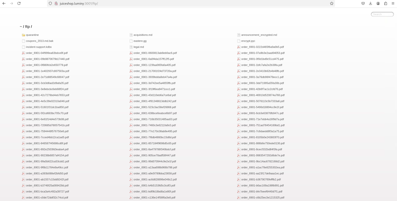 FTP directory listing — exposed sensitive files